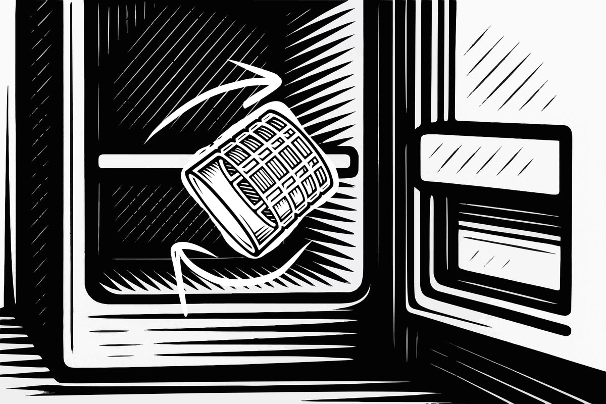 Schwarz-weiße Illustration eines Whiskeyglases im Gefrierfach